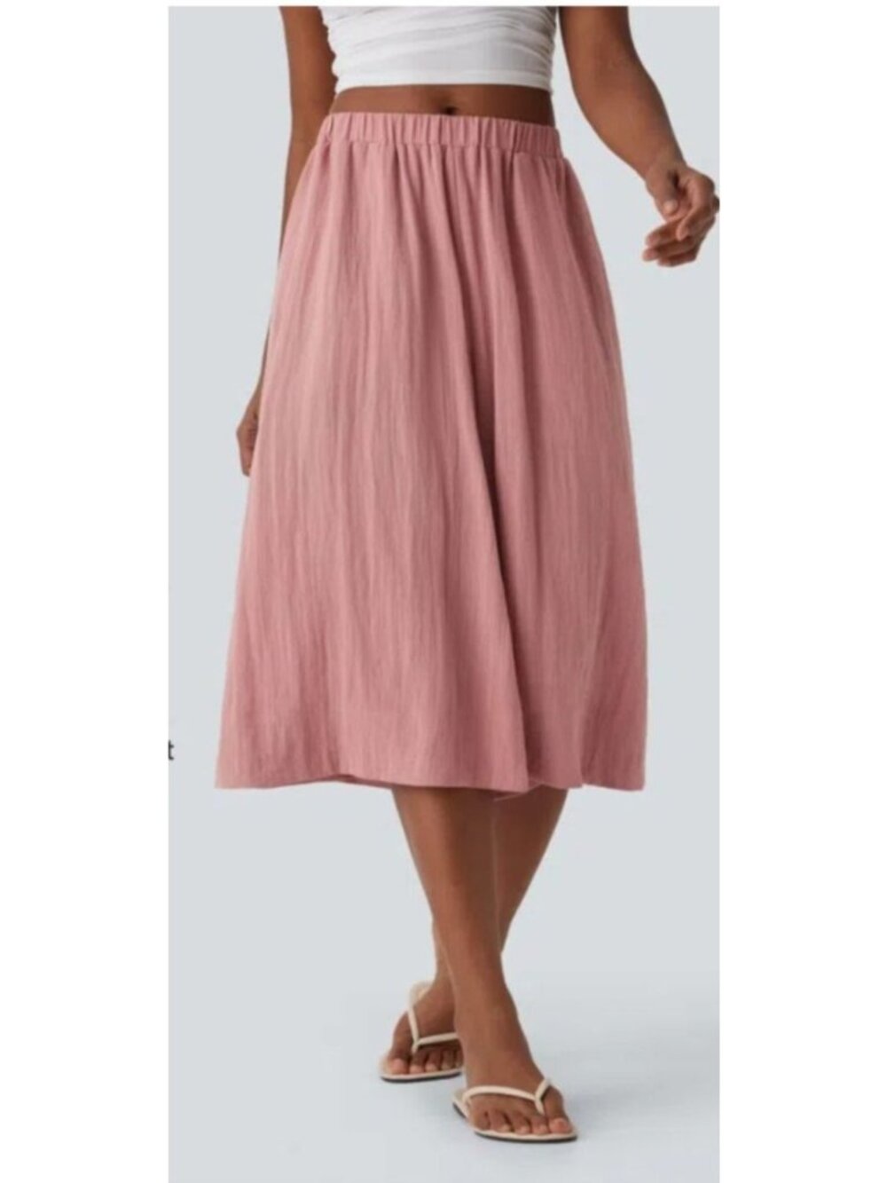 Halara Pink Mid Rise Wide Leg Flowy Linen-Feel Culottes Cropped Pants XL NEW
